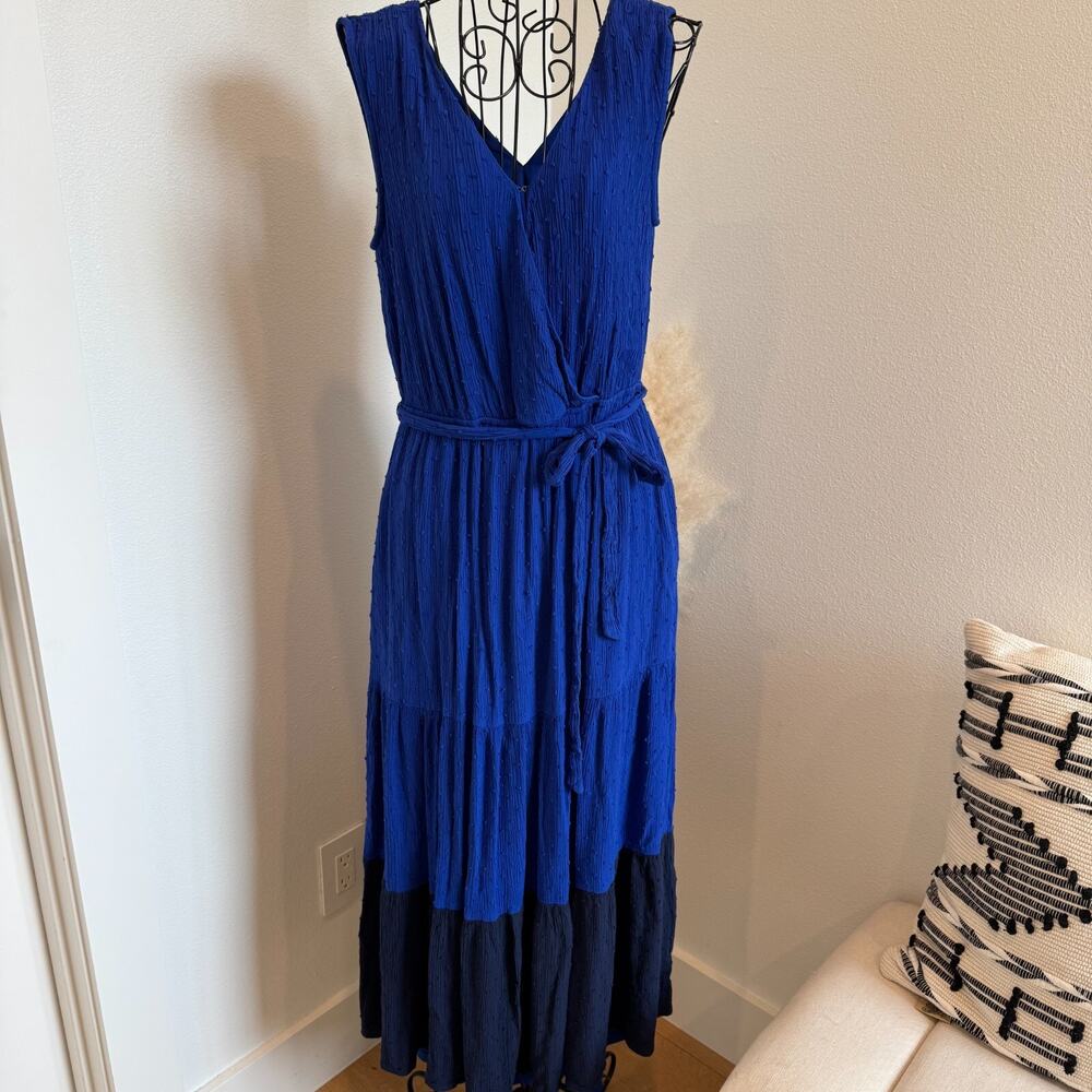 Nordstrom DR2 Daniel Rainn Royal Blue Swiss Dot Sleeveless Belted Maxi Dress-S